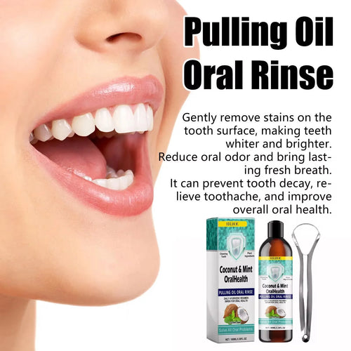 EELHOE Mint Coconut Oil Pulling Mouthwash Teeth & Tongue Scraper