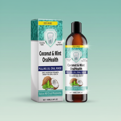 EELHOE Mint Coconut Oil Pulling Mouthwash Teeth & Tongue Scraper