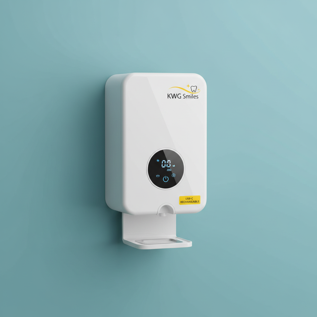 Smart mouthwash dispenser on teal background